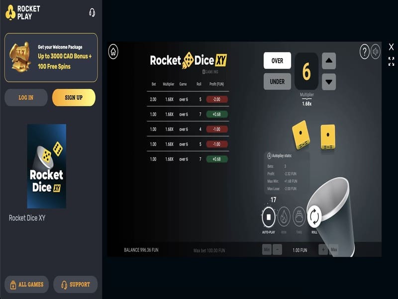 register account at rocketplay to play dice