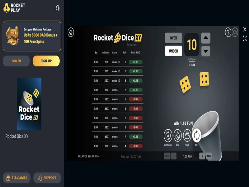 Play Dice at Rocketplay Casino online